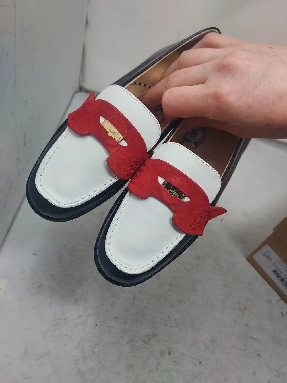 Christian Louboutin Boys Black White Red Penny Loafer